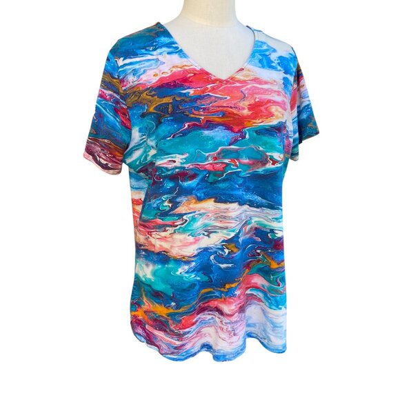 Parsley & Sage Watercolor Abstract Shirt Cotton Maximalist Multicolor Artsy-XL - Picture 10 of 10